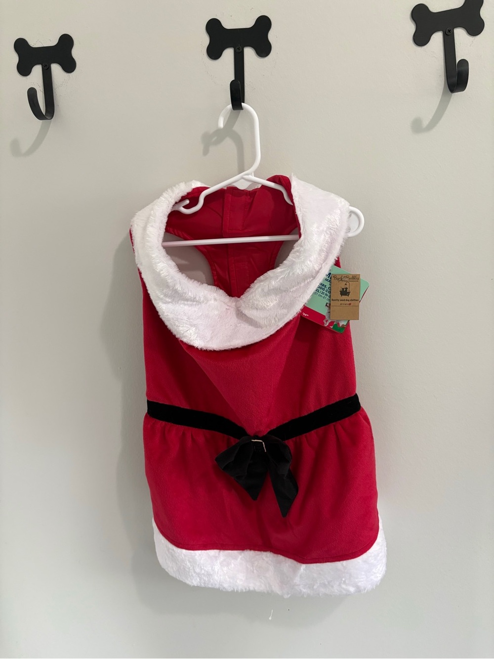 Holiday Red Dog Dress with White Faux Fur Trim and Black Bow
